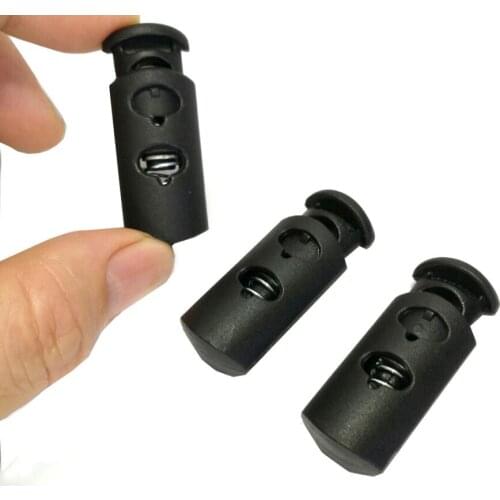 50pcs/lot big black plastic round ball cord lock toggles 2-hole spring stoppers for 7.5mm bungee shock cord free shipping