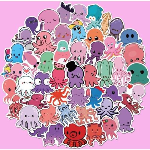 50pcs Cartoon Octopus series Sticker Waterproof Graffiti Sticker Childrens Toy Sticker Water Cup Bike Luggage Sticker