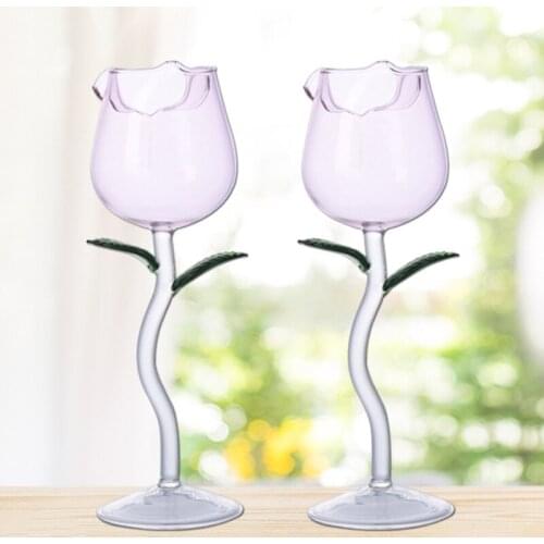 Rose Flower Goblet Glasses ,Hand Blown Crystal Champagne Flutes Classy Red Wine Glass Wine Juice Goblet for Party Kitch
