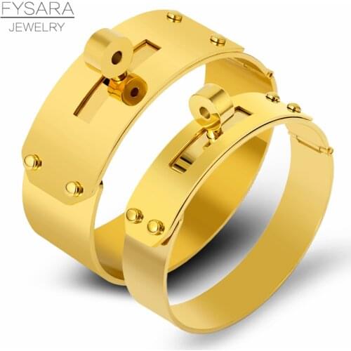 FYSARA 21mm/12mm Big Wide Button Bracelet & Bangle For Men Women Brand Rock Jewelry Pulseiras Stainless Steel Manchette