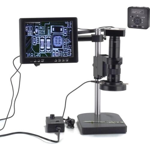 HAYEAR 16MP HDMI USB Microscope Digital Camera with 180X C-mount Lens 8"HD LCD 60 LED Light for PCB Repair Phone Soldering