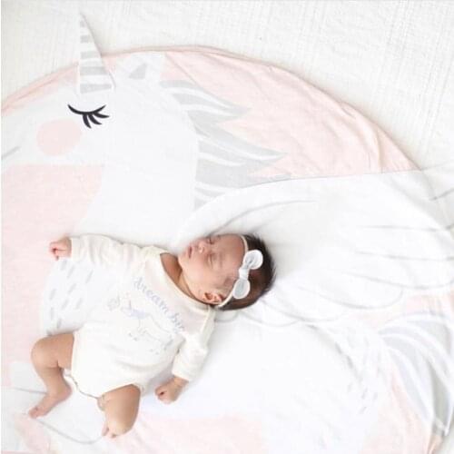 Cartoon Animals Baby Play Mat Foldable Kids Crawling Blanket Pad Round Carpet Rug Toys Cotton Children Room Decor Photo Props