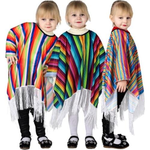 Kids Mexican Cloak Halloween Party Cosplay Costume Sea Role Playing Mexican Costume