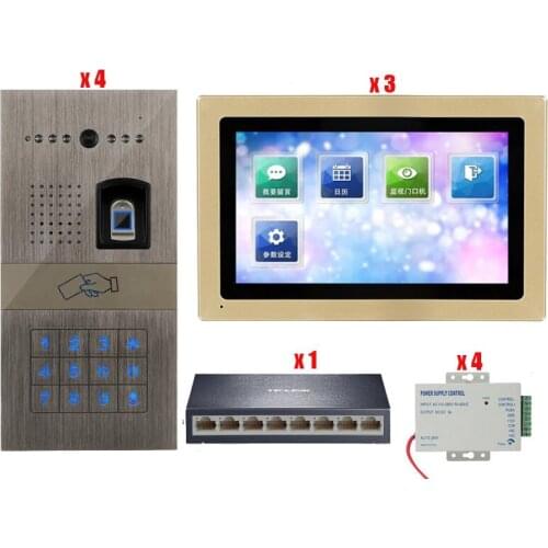 RFID Password&Fingerprint Video Door Phone Intercom Doorbell With Night Vision Security Camera Home Doorphone for 3 Rooms 4Doors