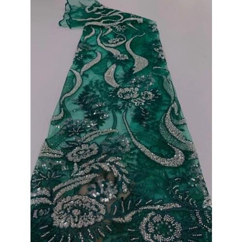 French Beaded Lace Fabrics green with Sequins African Tulle Mesh Lace Fabric Nigerian Sequence Lace for Party Wedding dress