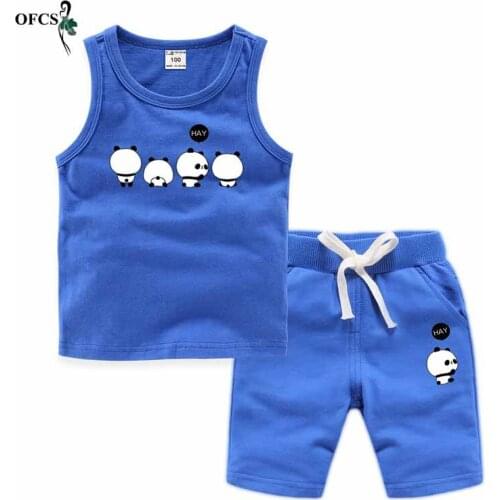 New Summer Childrens Clothing Sets Baby Boys Fashion Cartoon Suit Teenager Casual Cotton Sleeveless T-shirts+ shorts Sets 2pcs