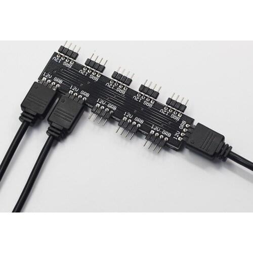 New 1 to 10 Way 12V 4Pin PC Computer CPU RGB Cooling Fan Controller Hub with Cable Accessories