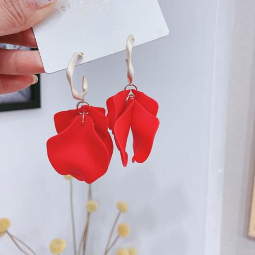 2020 Korea Trendy New Elegant Red Flower Petals and Leaves Drop Earrings Cute Long Fringed Earrings Fashion Jewelry For Women