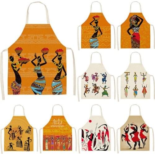 African style Kitchen Aprons for Women Cotton Linen Bibs Apron Household Cleaning Pinafore Home Cooking Apron 53*65cm