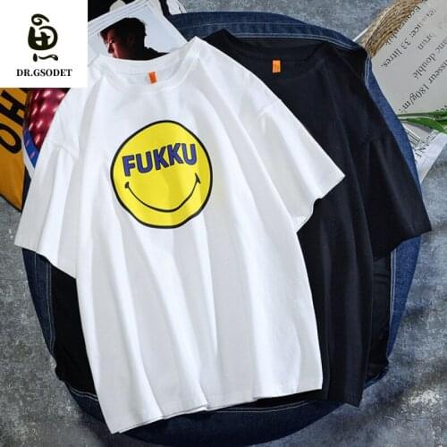 GSODET Summer T-Shirt Couple Cotton Cartoons Smiley Face Round Neck Mens and Womens Drop Shoulders Loose Tops Oversize