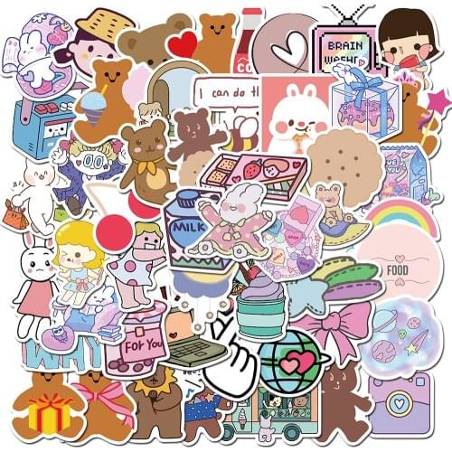 Cute Sticker 50PCS Ins Cute Girl Bear Graffiti Sticker Suitcase Laptop Helmet Sticker Paper little stickers >8 years old 7