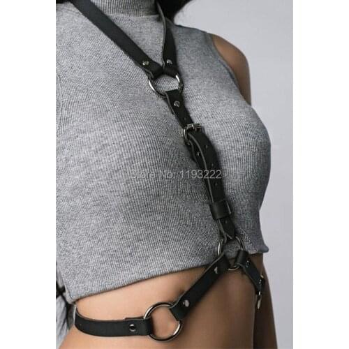 Fashion Women 100% Handcrafted Halter Choker Harness Leather Waist Belt Waist Straps Sword