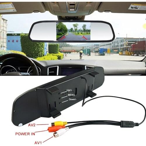 4.3 Inch TFT Car Rearview Mirror Monitor Auto Reversing Monitor With 2 Video Input DC12V 24V For PAL/NTSC Rearview Front Camera