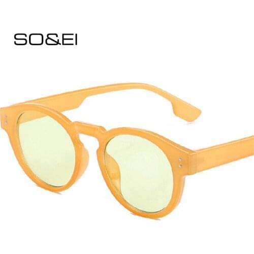 SO&EI Fashion Round Women Sunglasses Retro Jelly Green Orange Eyewear Men Clear Candy Color Shades UV400 Sun Glasses