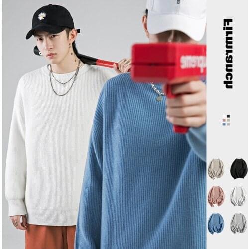 2021 New Autumn/Winter Multi Solid Color Classic Knitted Loose Sweater Men Casual Round Collar Pullovers Boys толстовка