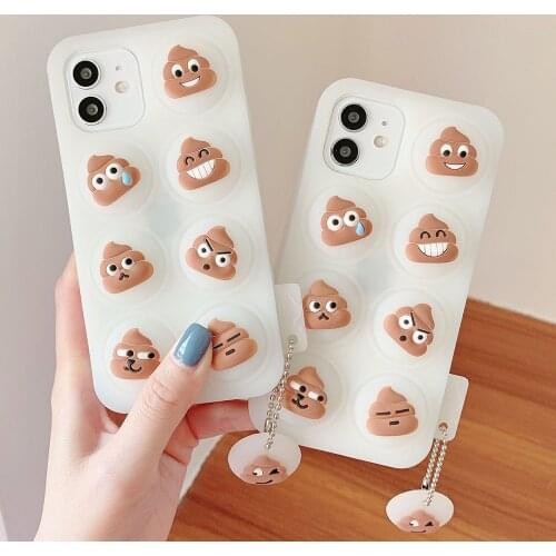Relieve Stress Push Bubble Poop Silicone Phone Case For iPhone 12 11Pro Max 6 7 8 Plus SE 20 XS XR XSMAX Soft Cover with Pendant