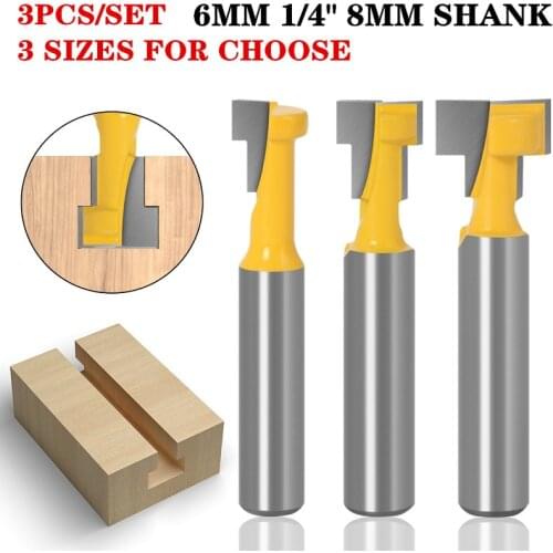 3pcs T-Slot Cutter Router Bit Set Hex Bolt Key Hole Bits T Slotting Milling Cutter for Wood - 6mm/6.35mm/8mm/12mm/12.7mm Shank