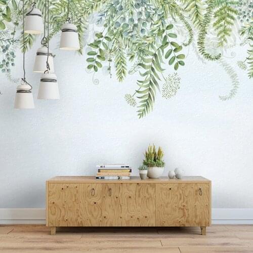Custom Mural Wallpaper Modern Nordic Style 3D Green Plants Leaves Wall Painting Living Room TV Sofa Papel De Parede Home Decor