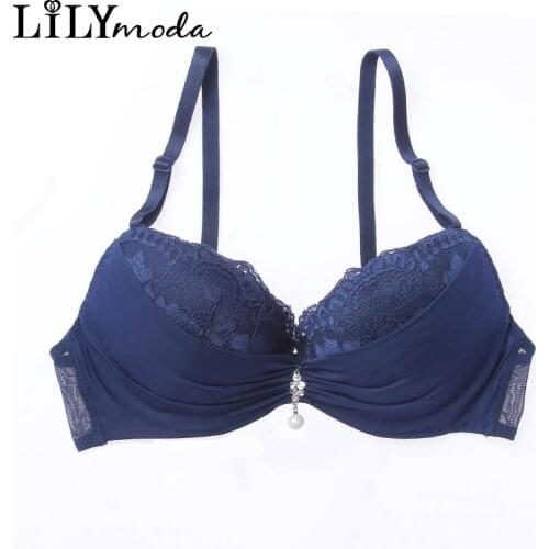 2018 New Women Sexy Bra Brassiere 3/4 Cup Push Up Lace Pearl Decoration Fold Female Underwear Lingerie Bra For Ladies Soft