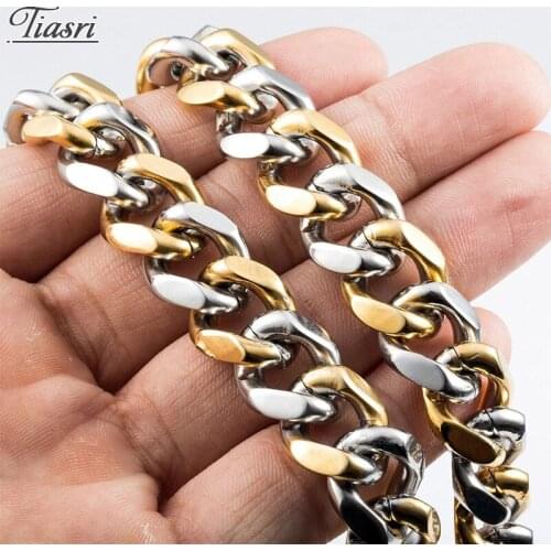 Tiasri 15mm Aesthetic Goth Man Necklace High Polished Stainless Steel Collar Choker Miami Cuba Chain Punk Style Gifts Wholesale