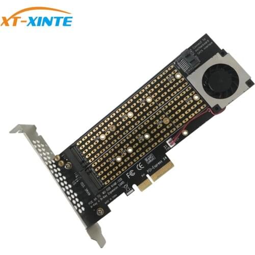 M.2 to PCI-E3.0X4 Adapter Card Key M + Key B with Fan SATA Cable PCIE to M2 Adapter for NVMe M Key 2230 2242 2260 2280 22110 SSD
