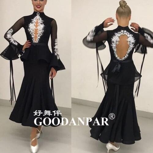 GOODANPAR New Custom-made ballroom dress standard drag queen costumes Waltz Tango Quickstep Dance Dress black Flare Sleeve