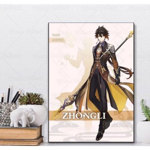 Genshin Impact-zhongli Anime Canvas Poster HD Game Painting Anime boy Wall Art Decor Prints Dorm Living Room Bedroom Decoration