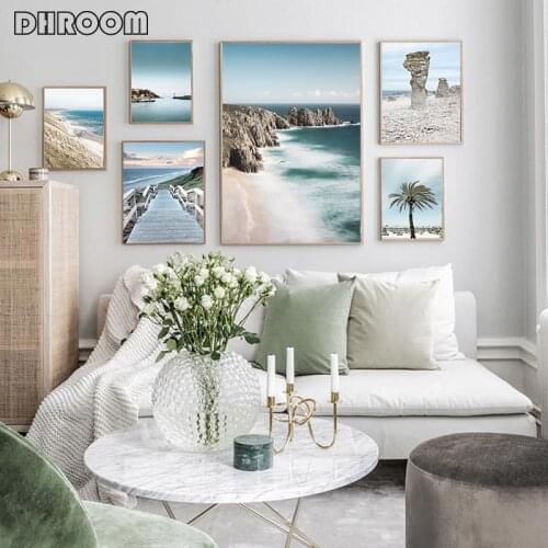 Coastal Ocean Poster Canvas Print Landscape Wall Art Pictures Sea Beach Nordic Nature Seascape Painting for Living Room Decor