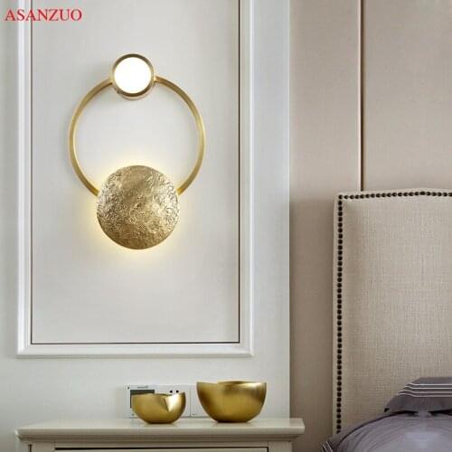 Postmodern copper wall lamp simple living room bedroom bedside lamp retro creative Nordic wall lamp