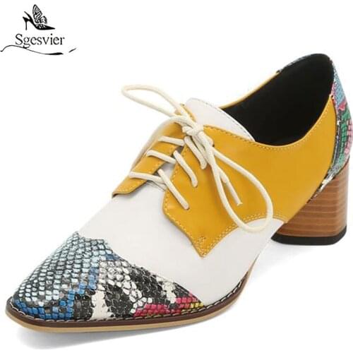 Sgesvier Big size 33-42 New fashion shoes woman lace up square high heels women pumps mixed color spring summer shoes female