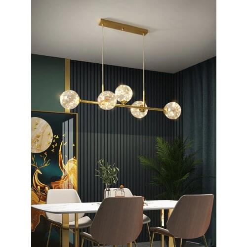 Nordic Led Dining Room Chandelier For Kichen Long Ring Golden Living Room Fixtures Home Decora Indoor Glass Ball Hanging Lights
