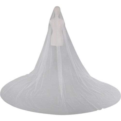 Korean Romantic Trailing Cathedral Wedding Veil One-Layer Mesh Tulle Face Cover Imitation Pearl Beading Jewelry Bridal W0YA