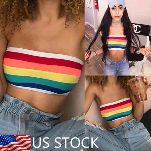 2020 New Women Rainbow Seamless Bandeau Crop Tube Top Strapless Wrap Bustier Bra