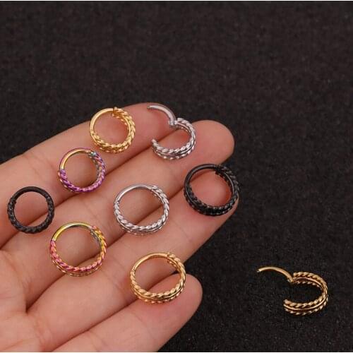 1PC 6mm 8mm Stainless Steel Hinged Segment Clicker Earring Ring Nose Septum Piercing Helix Cartilage Daith Twist Hoop Earrings