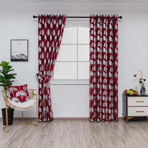 1PCS W132xL213cm Hot Silver Tree Print Curtains for Bedroom Faux Linen Blackout Bay Window Treatment Drapes Panel