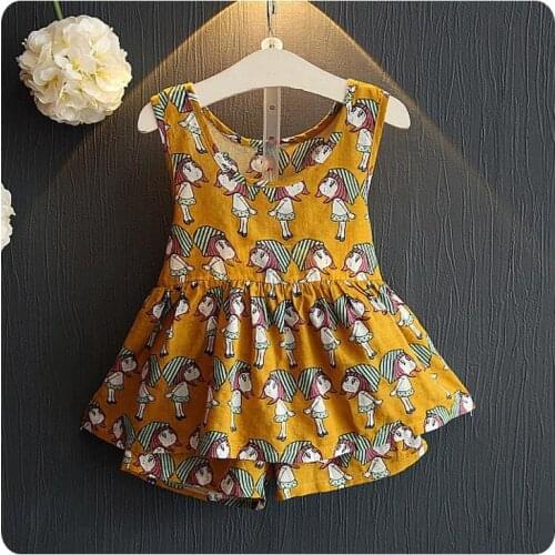 2016 Summer Korean 2 Pieces Set Girl Garment New Pattern Girl Baby A Doll Printing Skirt Pendulum Jacket T-Shirt Shorts Suit