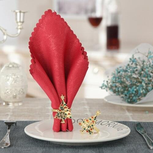 4PCS/Metal color diamond Christmas tree napkin ring table decoration jewelry for family gathering West hotel wedding occasion