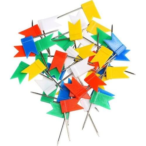 50pcs/lot Flag Shape Long Pin Thumbtacks Colored Cork Board Map Marked Pushpin For Home Office Wall Thumb Tack Decorative Tools