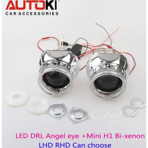 Autoki 2.5inch HID Bi-xenon Projector Lens RHD/LHD with Led Angel Eyes Shroud for Auto Headlight H1 H4 H7 H11 9005 9006