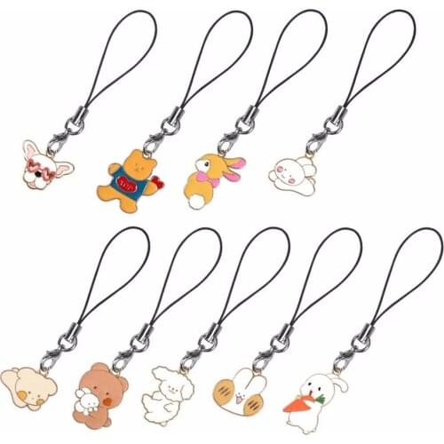 Cute Anime Bunny Dogs Pets Mobile Phone Strap Keychains Charms Bag Decoration Hanging Ornaments Cartoon Pendant Gifts