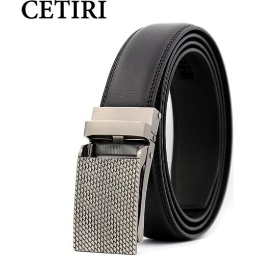 CETIRI 3.1cm Click Ratchet Belt with Sliding Buckle Top Quality Leather Automatic Belt for Men Adjustable Trim to Exact Fit