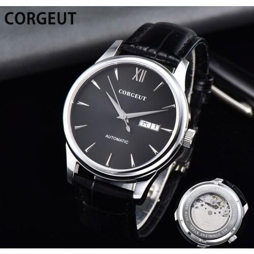 CORGEUT Watch Men Leather Strap Male Wristwatches Top Luxury Brand Business Mens Mechanical Waterproof Clock Reloj Hombres