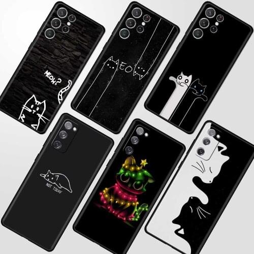 Funny Black Cat Cute Silicone Phone Case for Samsung Galaxy S21 Ultra S20 FE S10 Plus S9 S8 S10e S7 5G Soft Cover Fundas Capa