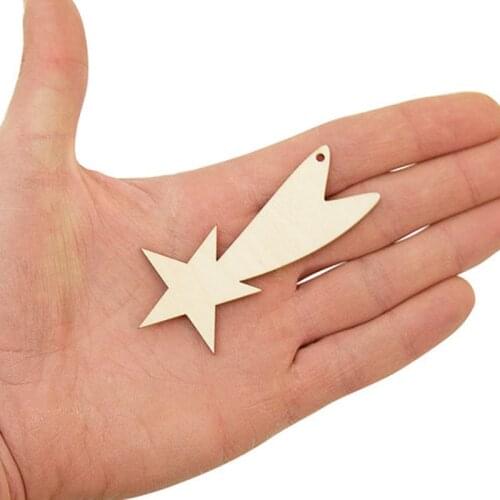50pc 80x38mm Wooden Falling Star Shape Craft Hanging Tag Decoration Gift Laser Cut Rustic Christmas Tree Decor