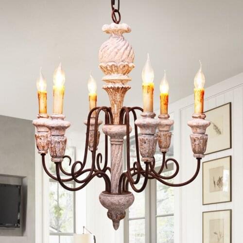 Wooden Chandeliers Vintage Wrought Iron Chandelier Lighting For Living Room Bedroom Kitchen Lustre Retro Home Decor Lights