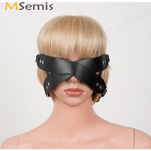 Women Sexy Harness Cat Ear Eye Mask PU Leather Blindfold Gothic Restraints Caged Eye Cover Adjustable Half Face Mask for Cosplay