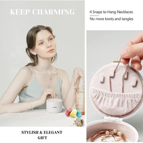 F3MD Portable Jewelry Box Round Double Earrings Necklace Ring Jewelry Classification Storage Box for Women(White)
