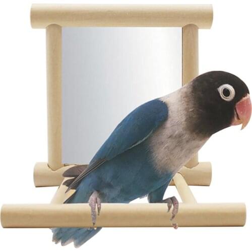 Legendog 1pc Parrot Stand Creative Wooden Hanging Bird Stand Parrot Perch With Mirror Bird Interactive Toys Pet Supplies