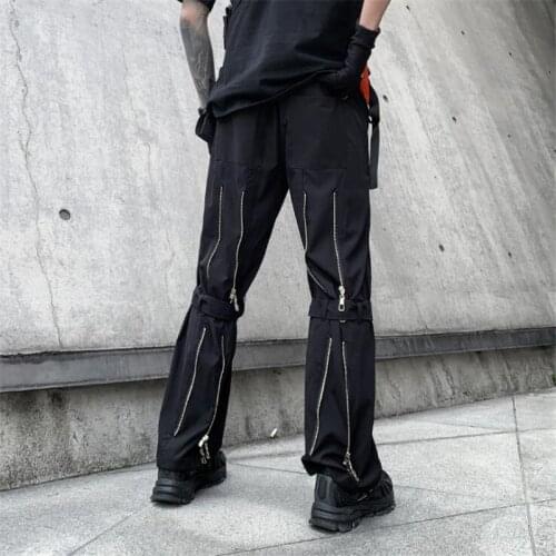 Ribbons Zipper Techwear Cargo Pants Mens Japanese Streetwear Joggers Man Casual Hip Hop Straight Trousers