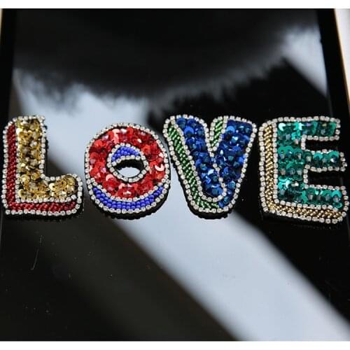 Love crystal sequins patch Beaded Lace applique patches DIY fashion bags shoes clothing accessories decoration sew on patch